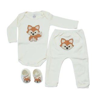 Conjunto de body bebê canelado com mijão bordado e sapatinho
